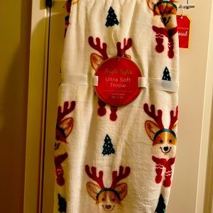 Corgi Reindeer Plush Blanket